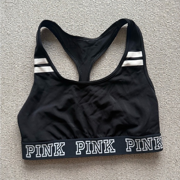 🪩 PINK Victoria's Secret Black and White Sports Bra - Picture 1 of 3
